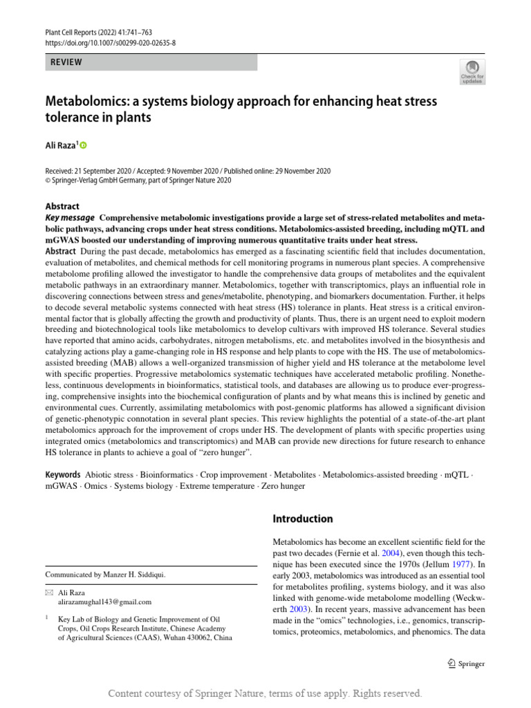 Metabolomics a Systems Biology Approach for Enhanc | PDF | Metabolomics ...