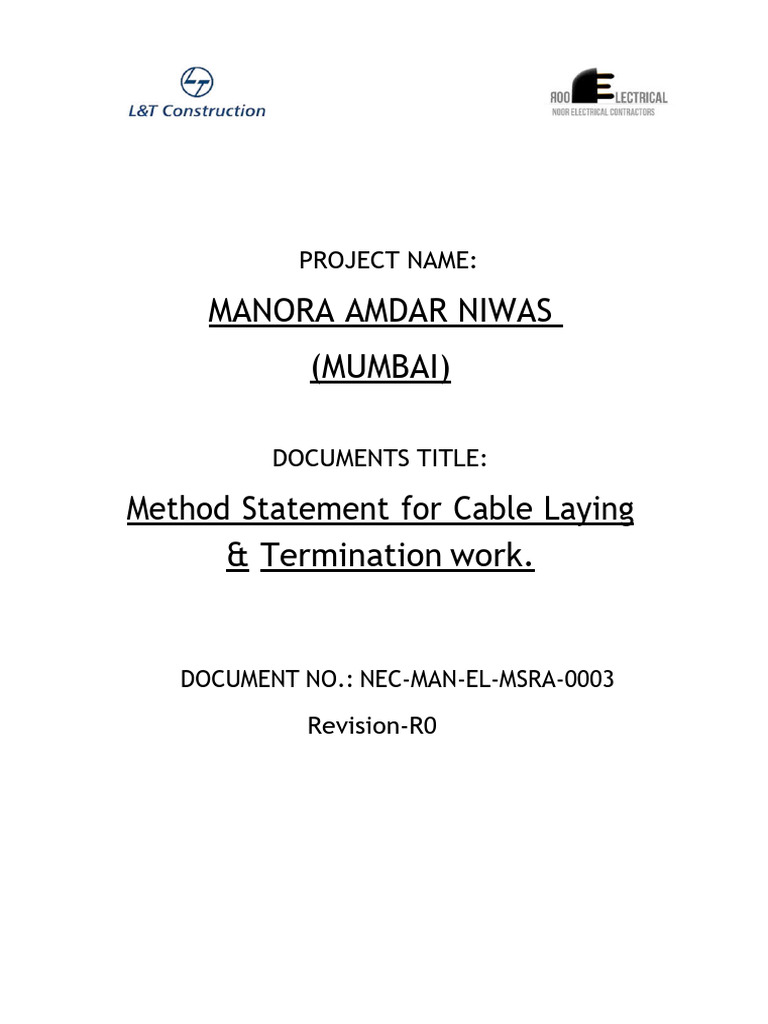 Method Statement For Cable Laying & Termination-NEC | PDF | Electrical ...