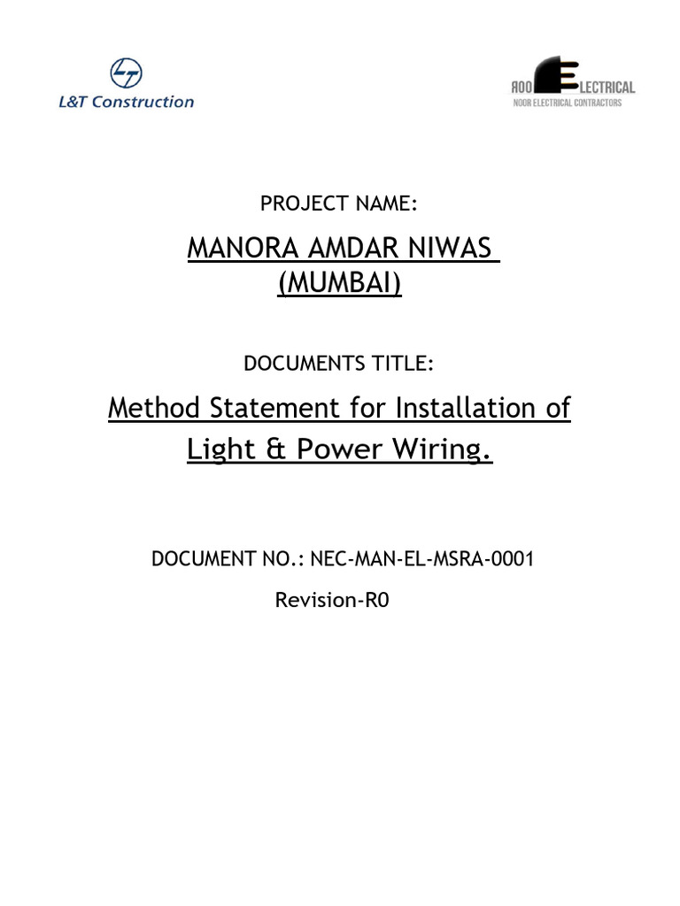 01. Method Statement for Light & Power wiring work-NEC | PDF ...