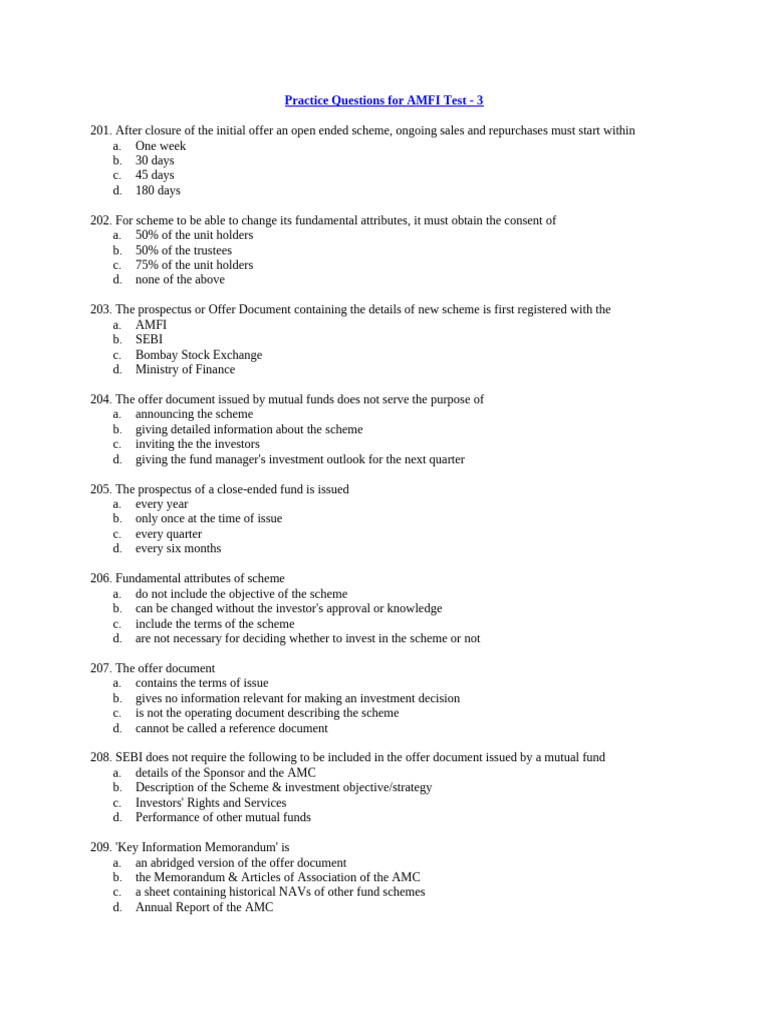 AMFI Mock Test - Paper 3-2026 | PDF | Investment Fund | Bonds (Finance)