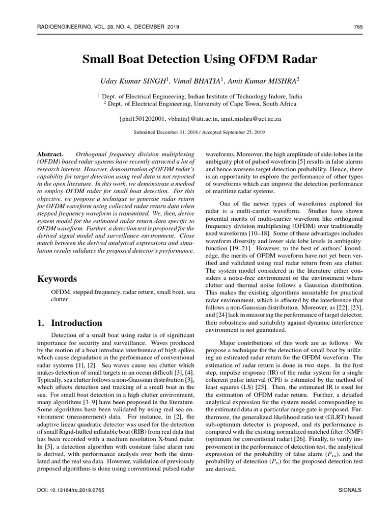 Small Boat Detection Using OFDM Radar | PDF | Radar | Orthogonal ...