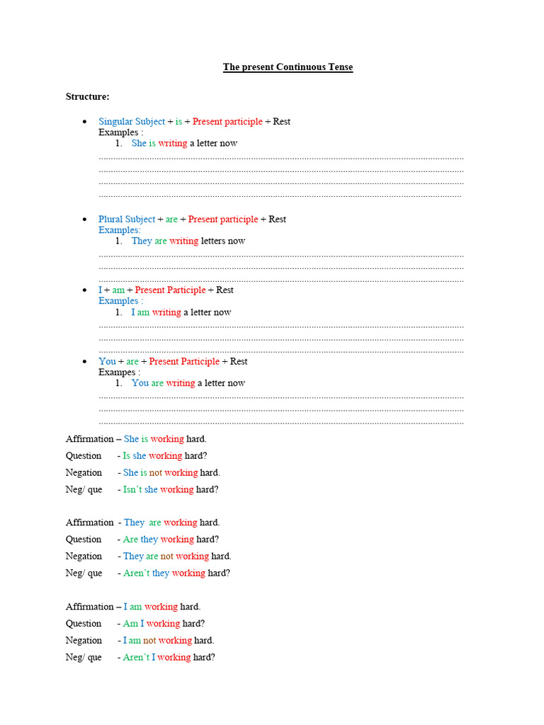 The Present Continuous Tense 2025 | PDF | Linguistic Typology | Languages