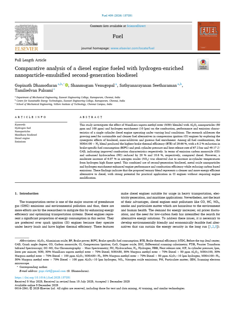 Comparative Analysis of a Diesel Engine Fueled With Hydrogen Enriche ...