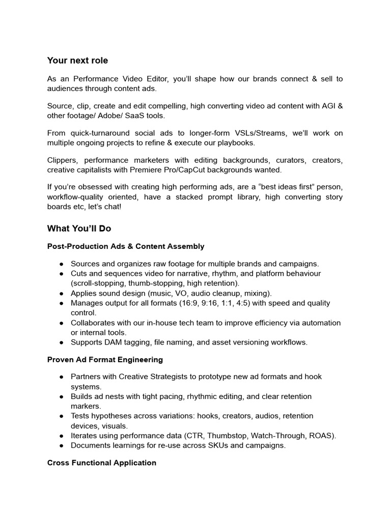 (JD) Video Editor | PDF | Editing | Performance Indicator