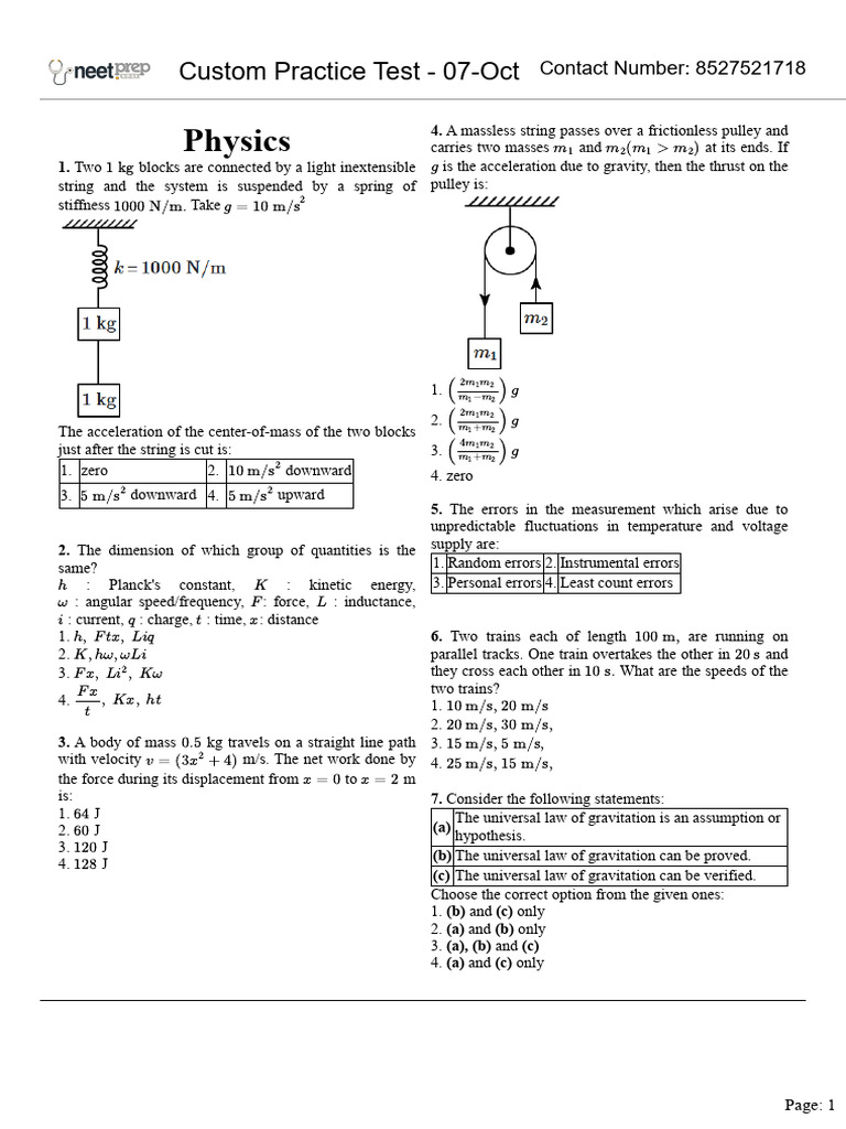 NEET Class-11 Half Yearly Custom Practice Test - 07-Oct | PDF ...