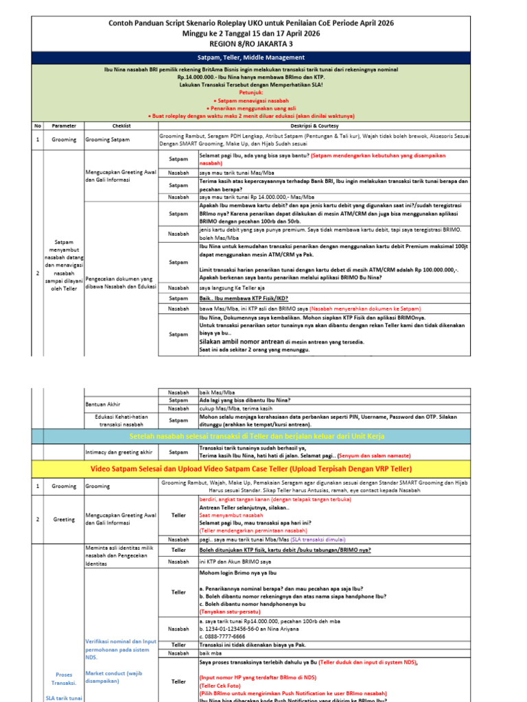 Contoh Script Roleplay Minggu Ke 2 TGL 15 Dan 17 April 2026 | PDF