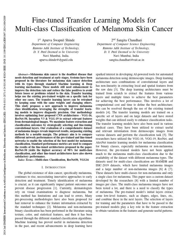 Fine-tuned Transfer Learning Models for Multi-class Classification of ...