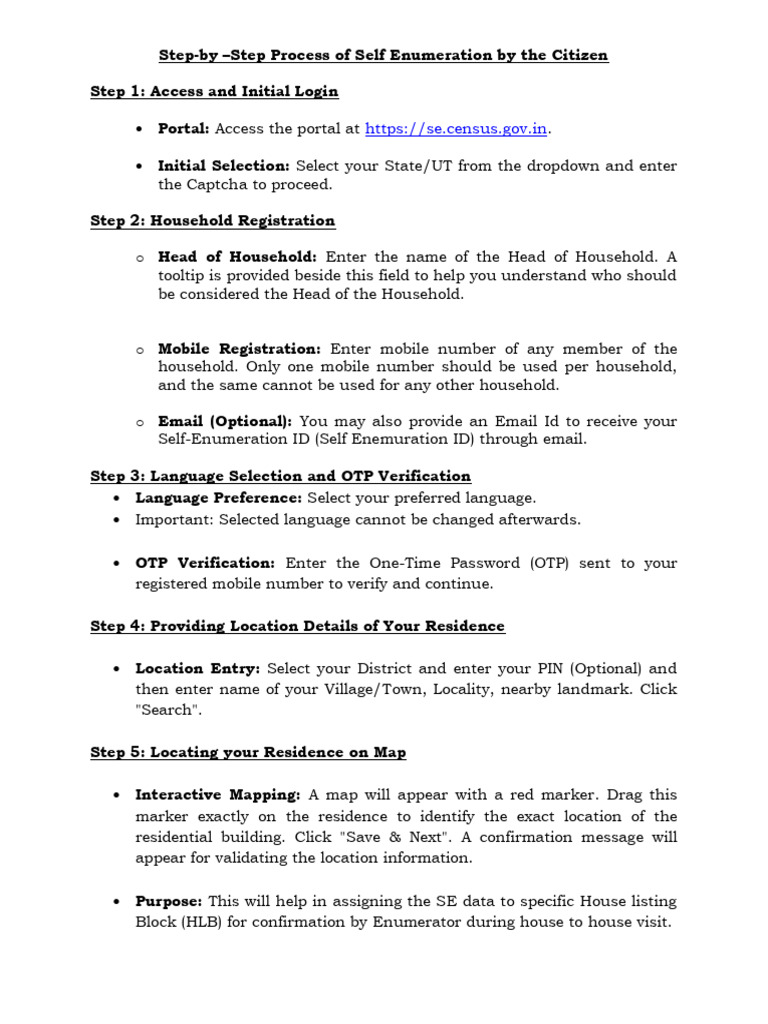 Procees of Self Enumeration Step by Step | PDF | Census | Access Control