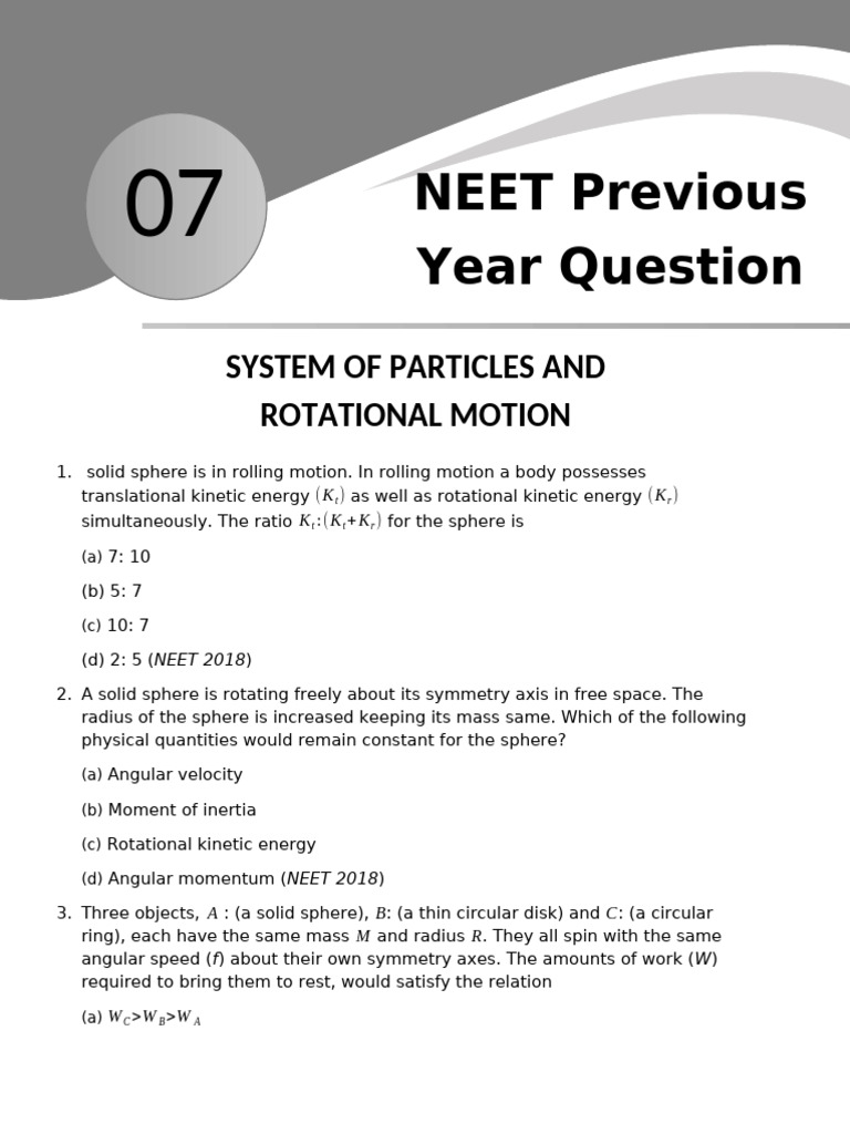 7. System of Particles & Rotational Motion | PDF | Rotation Around A ...