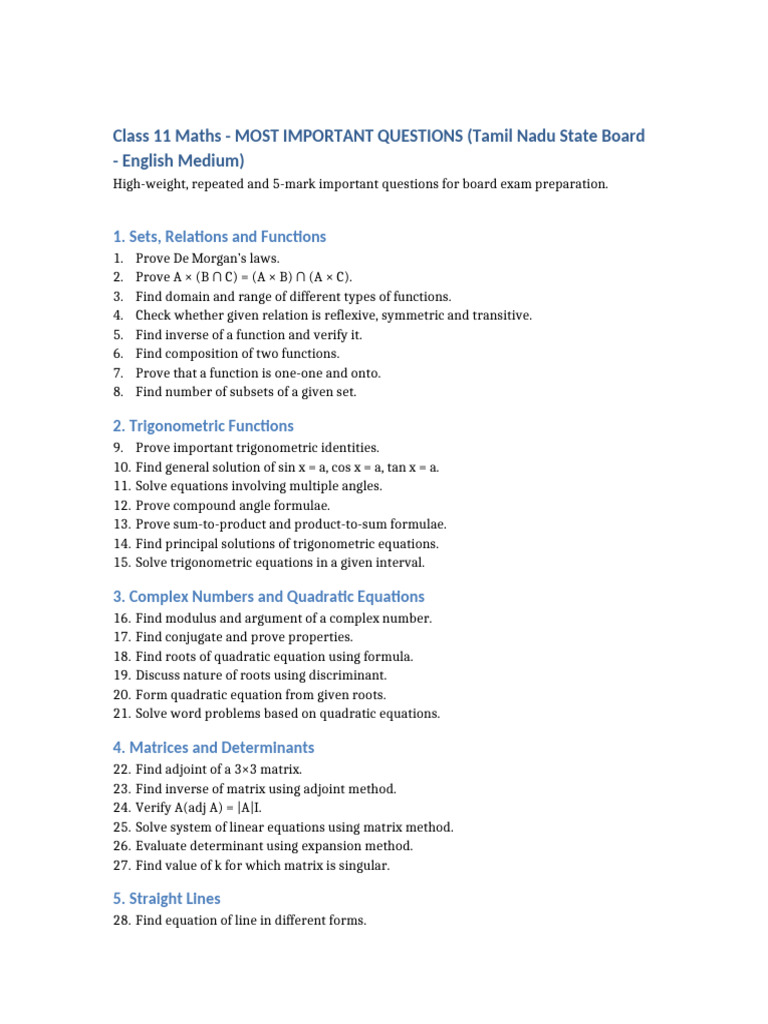 Class 11 Maths Most Important Questions Full | PDF | Mathematics ...