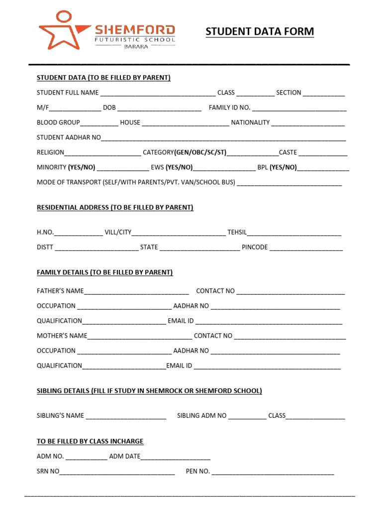 Student Data Form | PDF