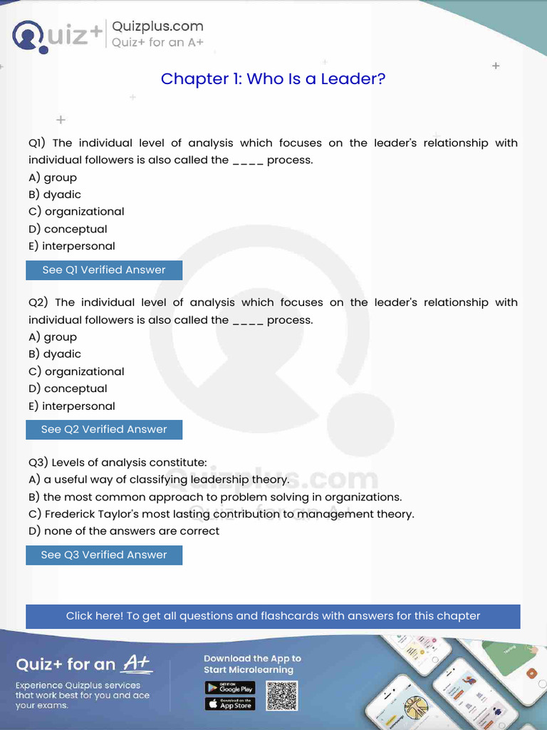 The Individual Level of Analysis Which Focuses on the Leaders ...