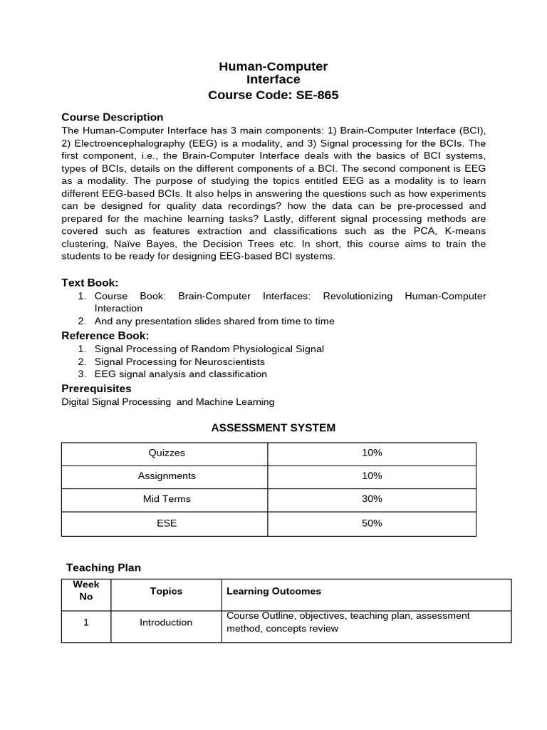 CourseOutline_HCI | PDF | Electroencephalography | Cognitive Science