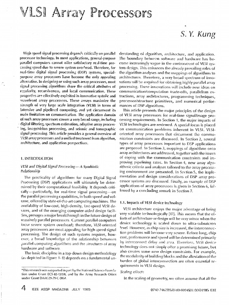 VLSI Array Processors S Y Kung | PDF