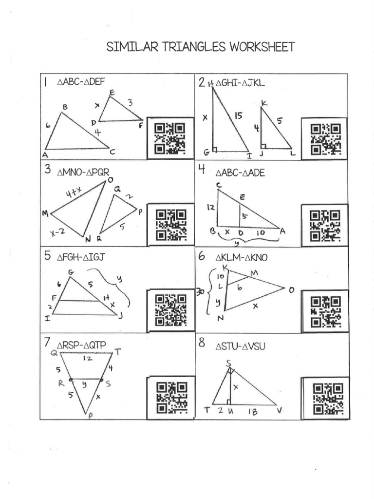 SimilarTrianglesWorksheetFREEBIEwithQRCodes-1 | PDF