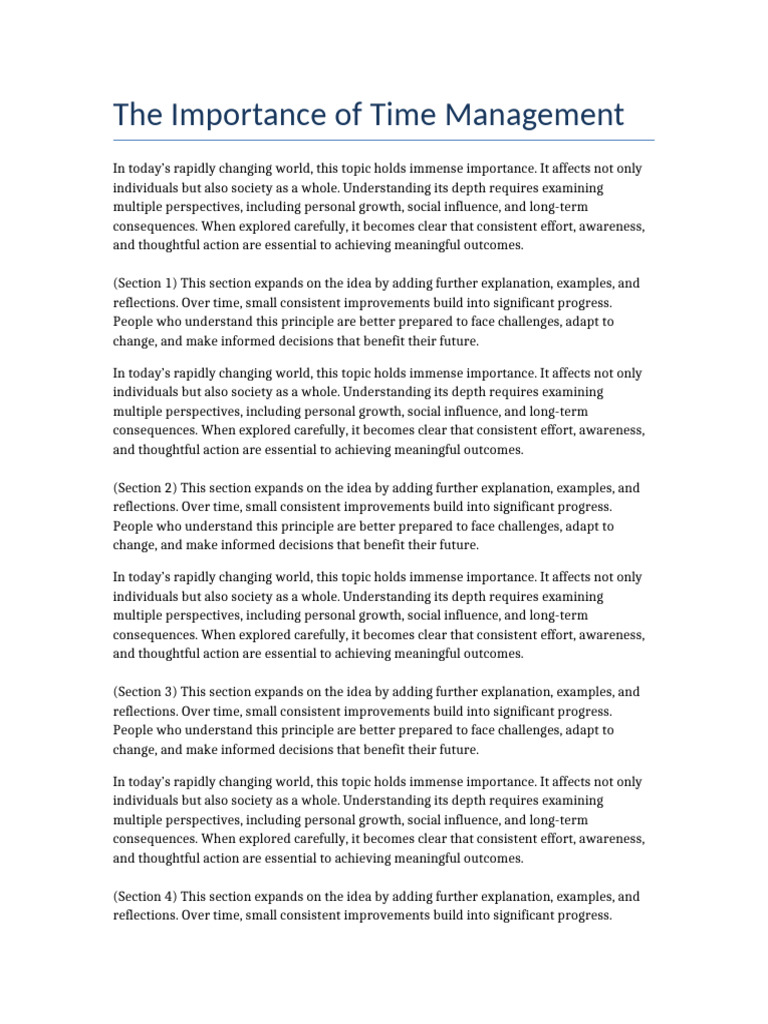 Time Management - Long | PDF | Personal Development | Society