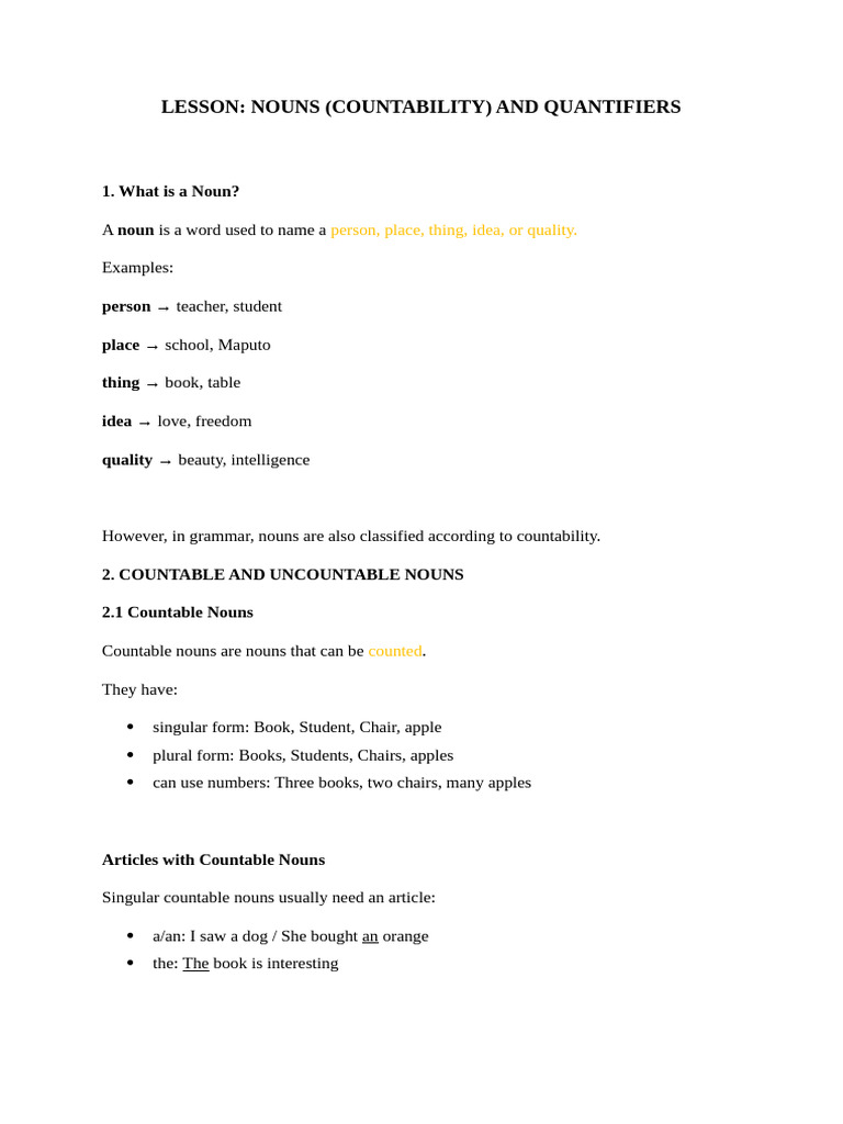 Lesson 2 — Nouns and Quantifiers | PDF | Noun | Morphology