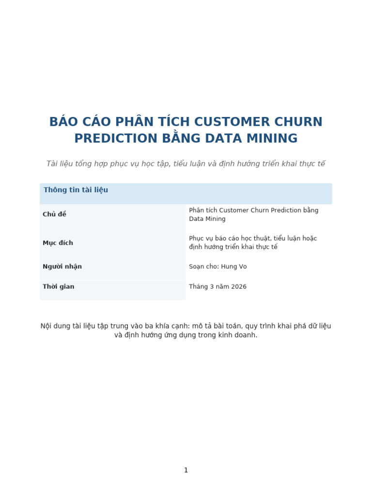 Bao Cao Customer Churn Prediction | PDF