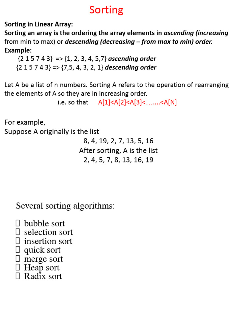 DS Lec 7 (Sorting).Pptx | PDF | Computer Programming | Algorithms And ...