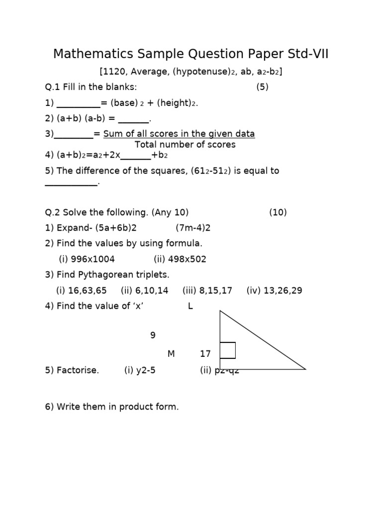 Mathematics Sample Question Paper Std | PDF | Euclidean Geometry ...