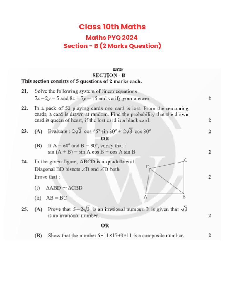 Class 10th Maths PYQ 2024 | PDF | Numbers | Discrete Mathematics