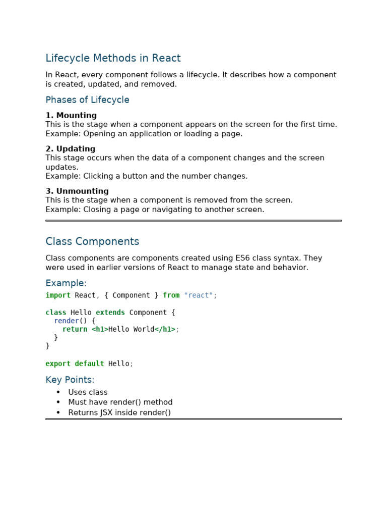React Components and Hooks Notes | PDF | Computer Programming ...