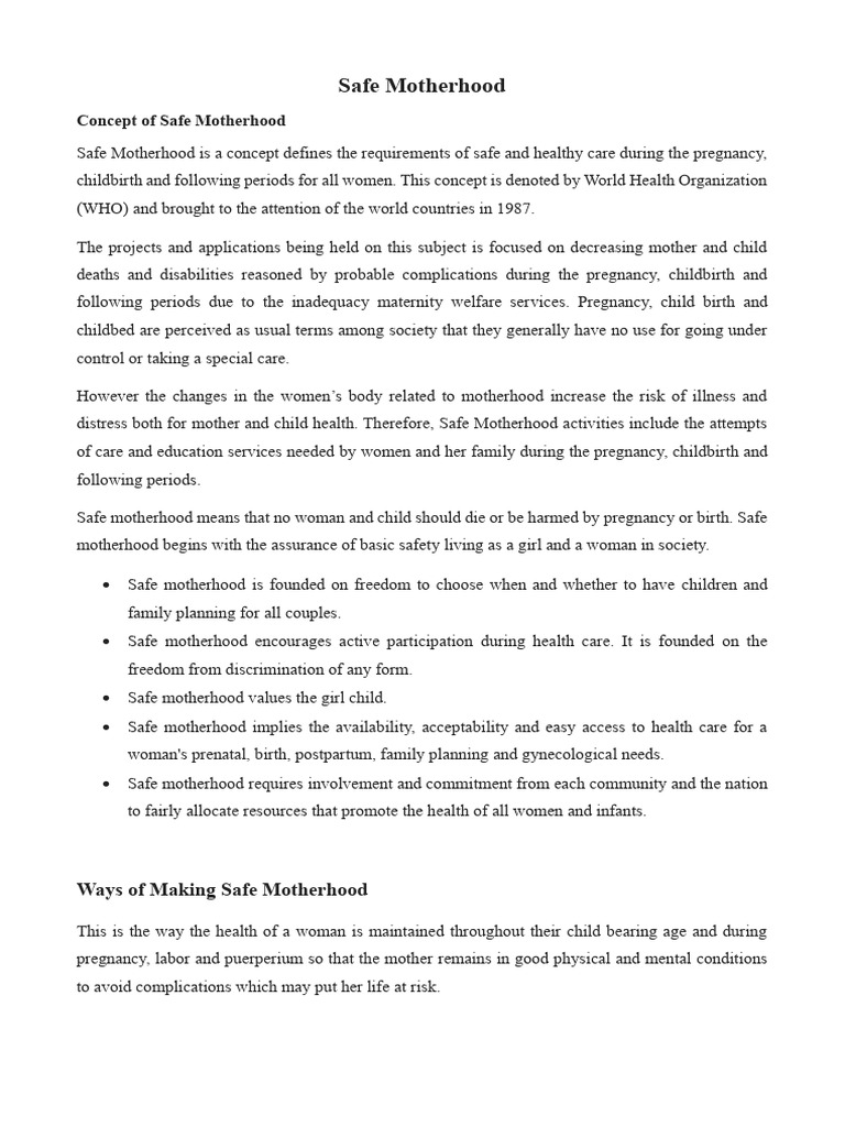 Safe Motherhood | PDF | Childbirth | Pregnancy