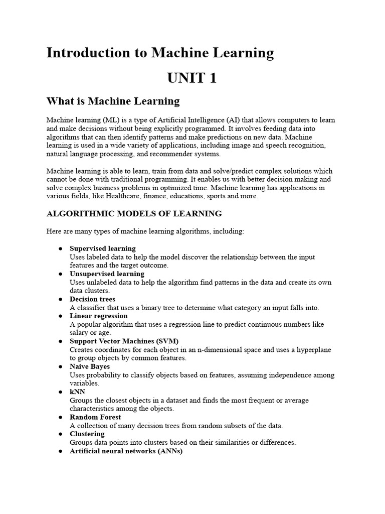 ml unit 1.docx | PDF | Machine Learning | Bayesian Inference