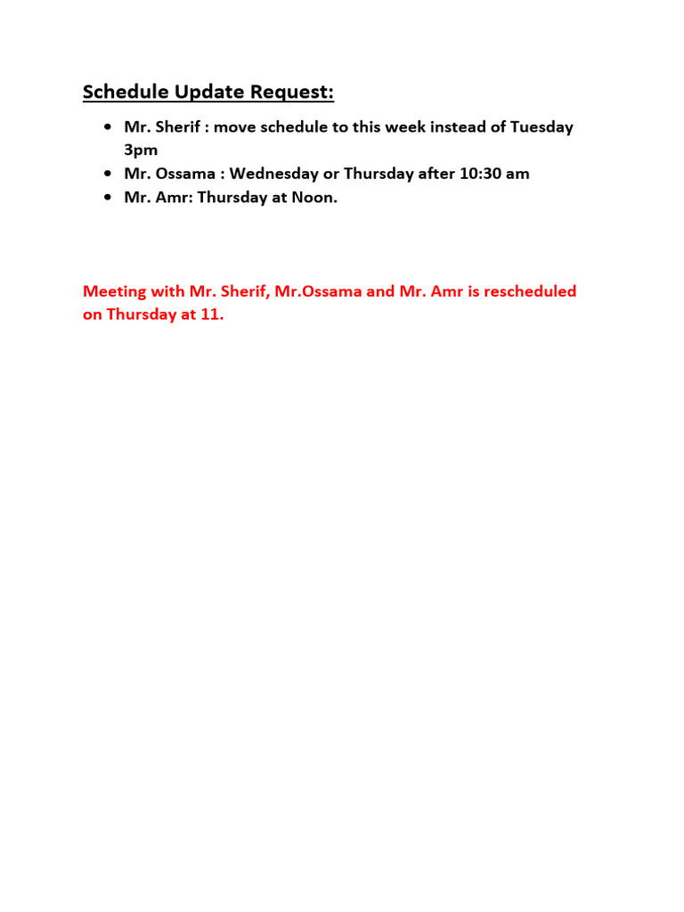 Schedule Update Request | PDF