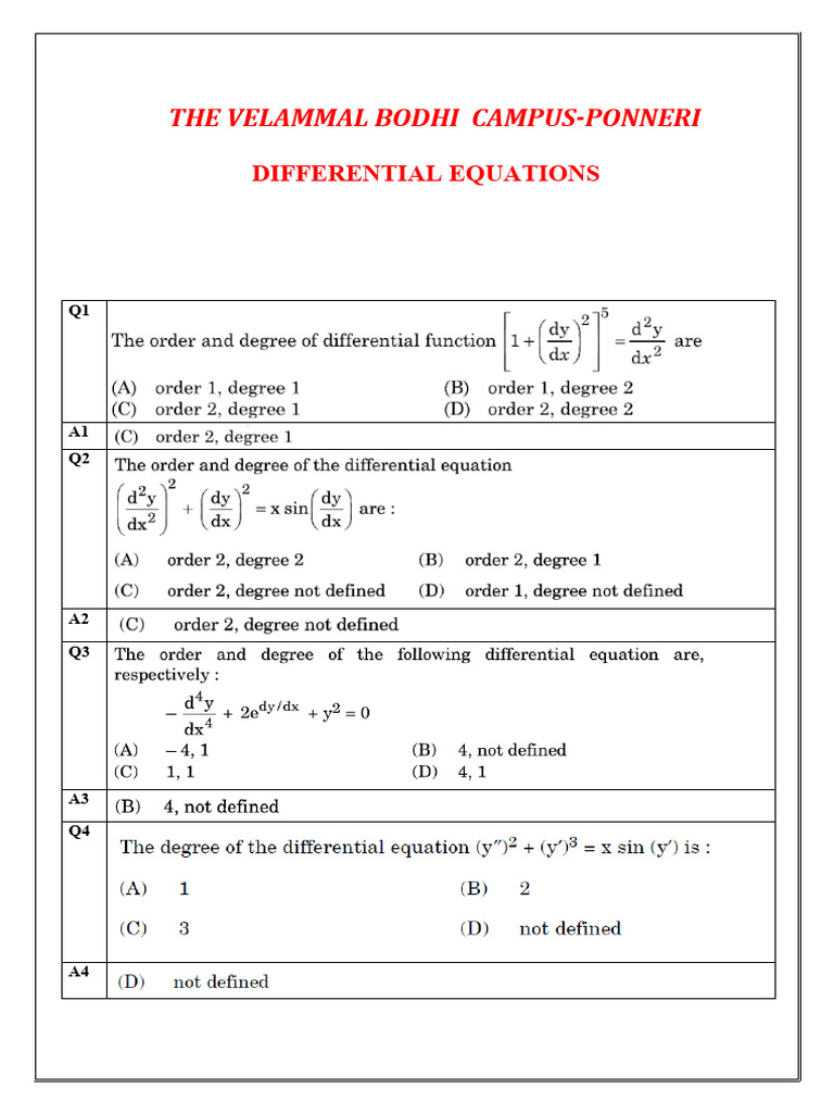 9.Differential Equations-chapter Wise Practice Questions & Solutions ...