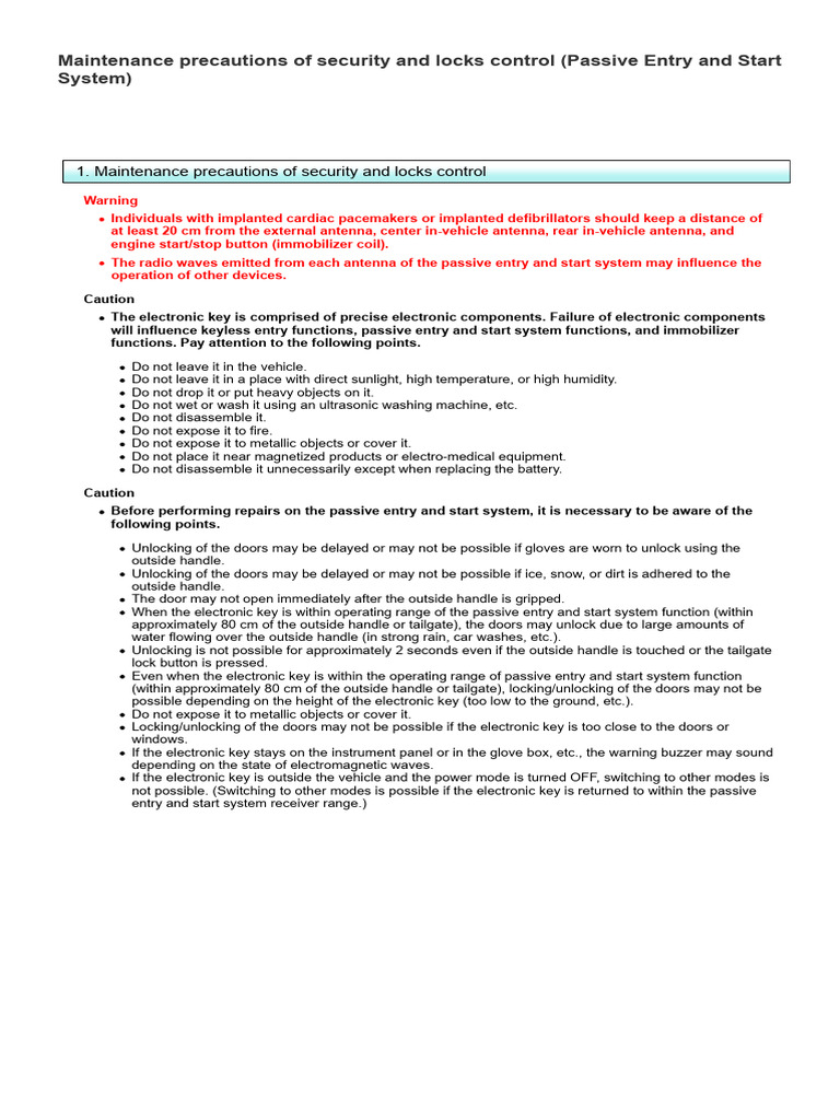 Security _ Locks Control (Passive Entry _ Start System) | PDF ...