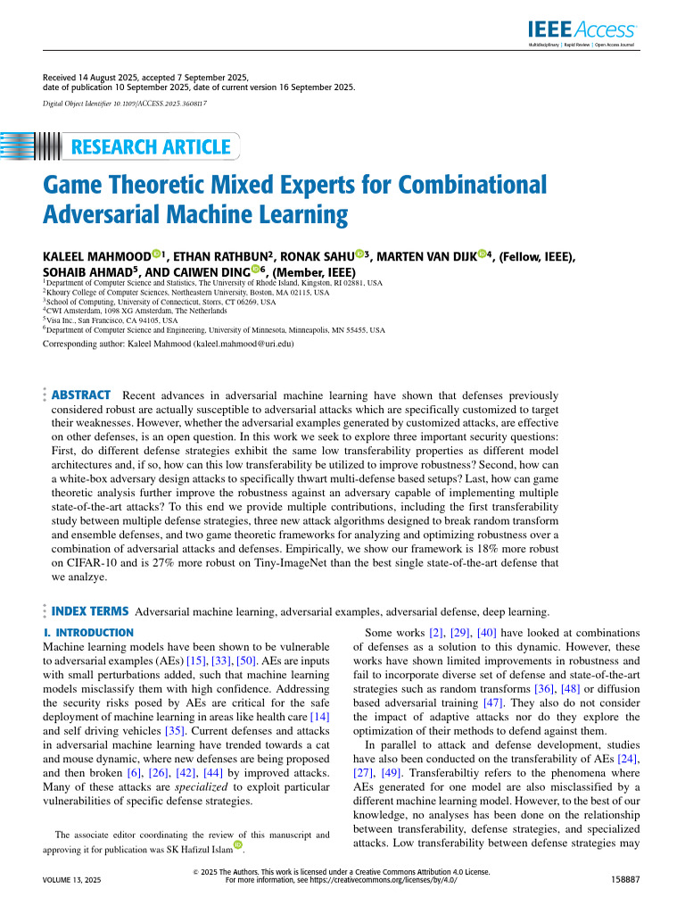 Game Theoretic Mixed Experts for Combinational Adversarial Machine ...