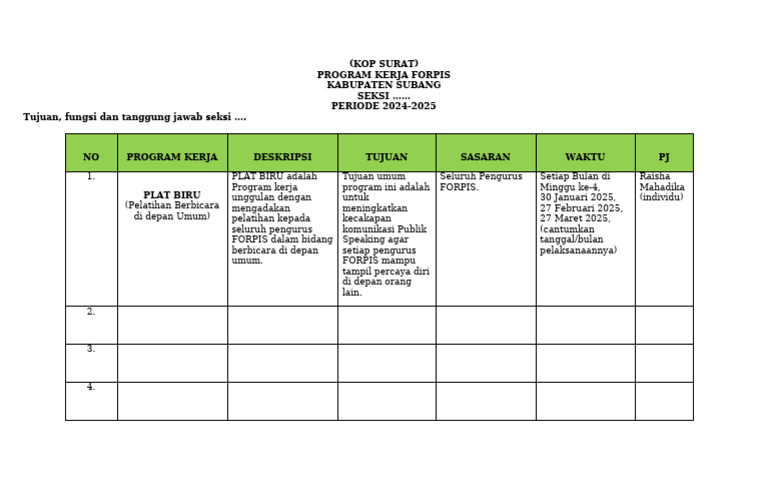 Contoh Format Program Kerja | PDF
