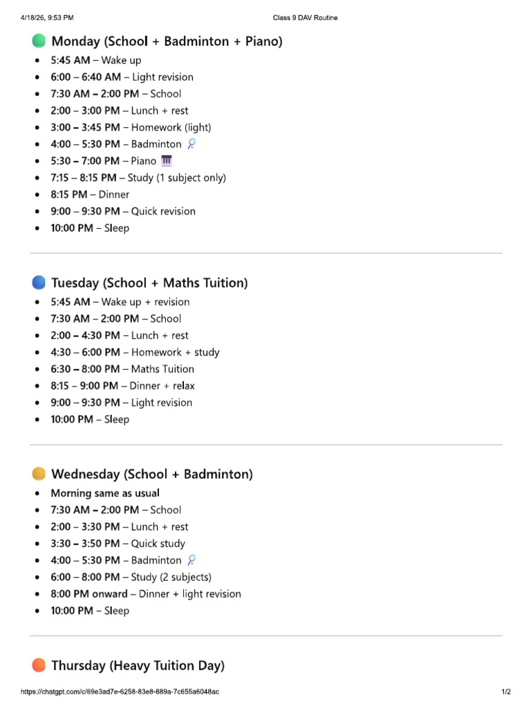 Dav Class 9 Routine Daily 2026 | PDF