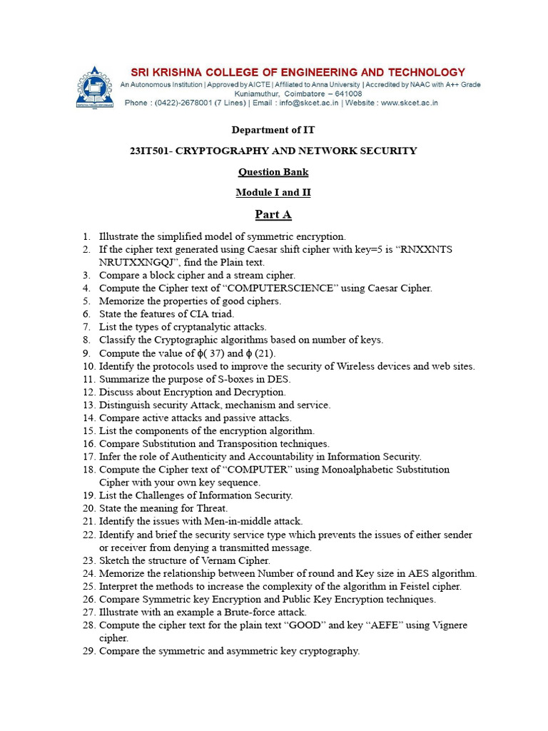 Unit i and II Qb.docx | PDF | Encryption | Cryptography