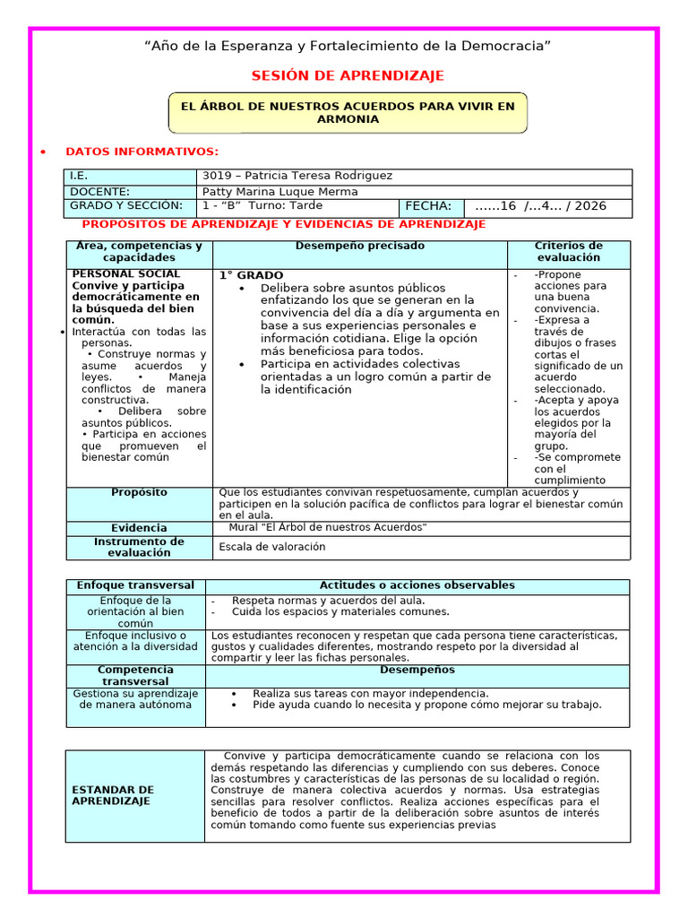 1° U1 S3 SESION D1 PS EL ÁRBOL DE NUESTROS ACUERDOS PARA VIVIR EN ...
