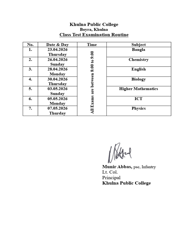 Class Test Routine(1)(1) | PDF