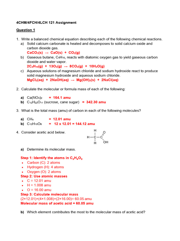 Chem 121 Term 1 Assignment 2026 | PDF