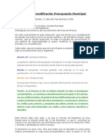 Informe Sobre Modificación Presupuesto Municipal 2009