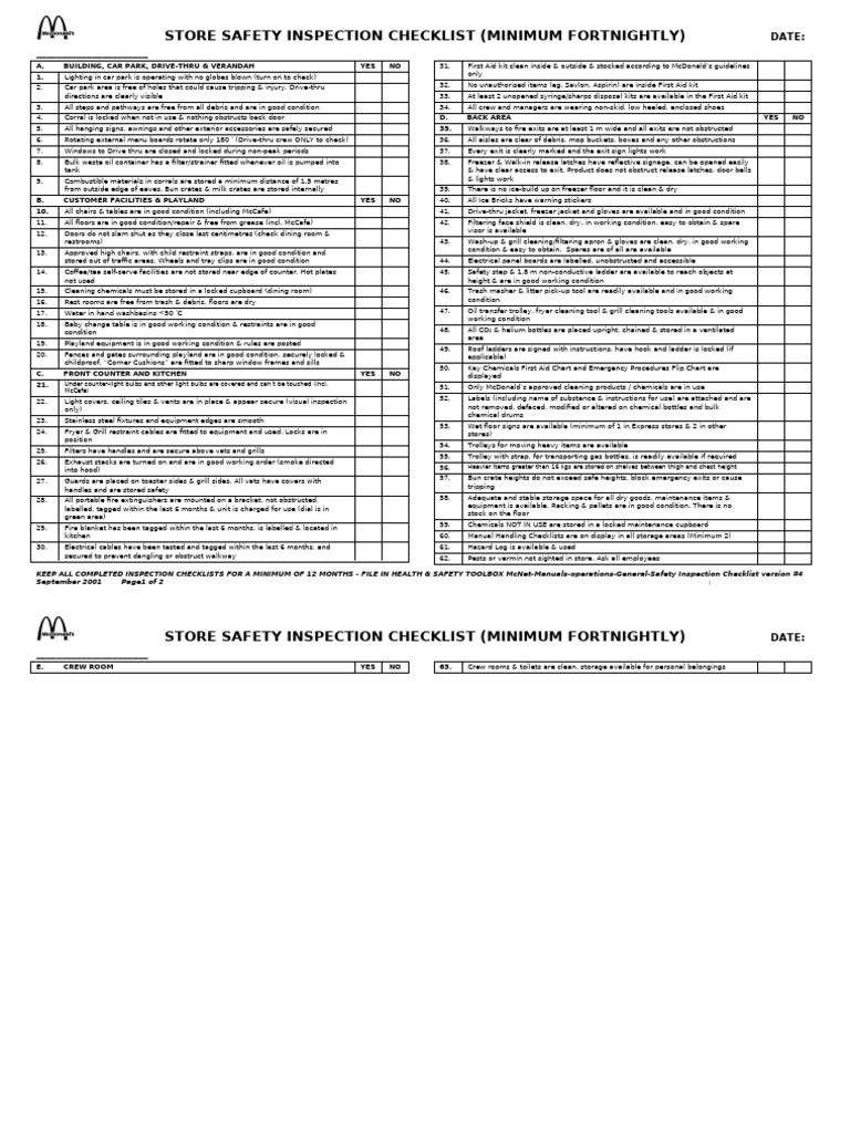 Safety Inspection Checklist Version #4 Sept 20012 | PDF