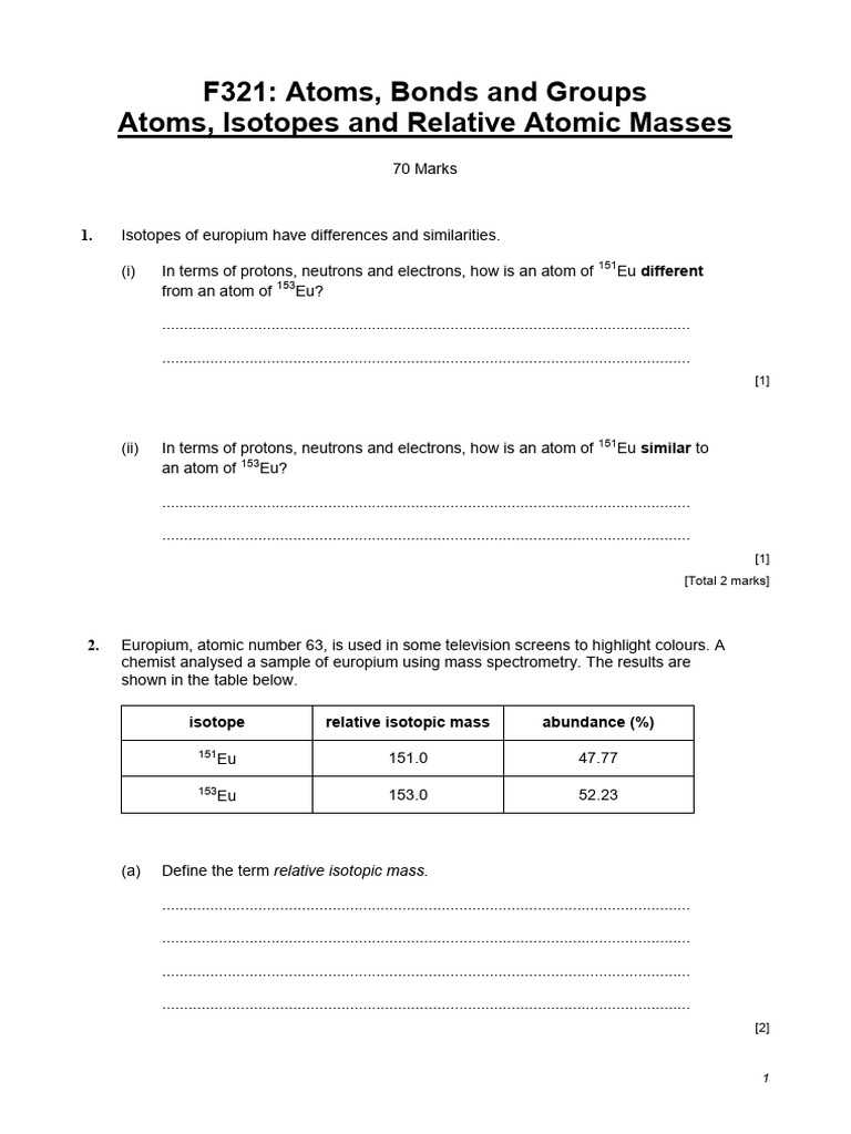 Atoms, Isotopes and Relative Atomic Masses | PDF | Isotope | Atoms