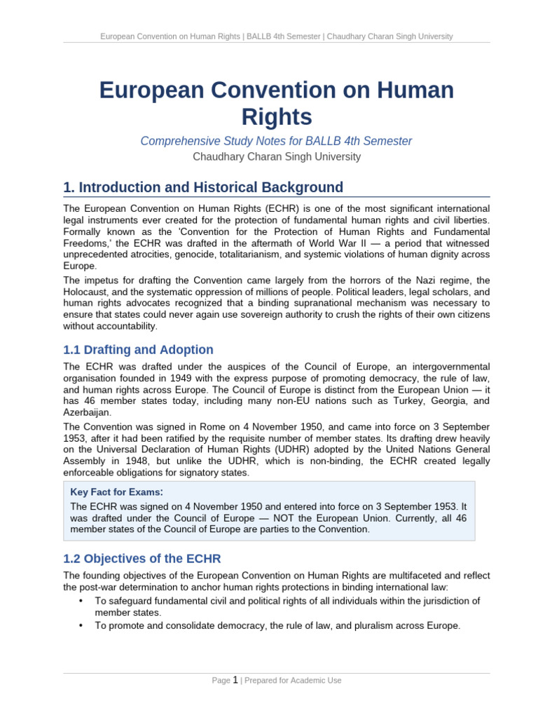 Echr Notes Ballb4 | PDF | European Convention On Human Rights | Habeas ...
