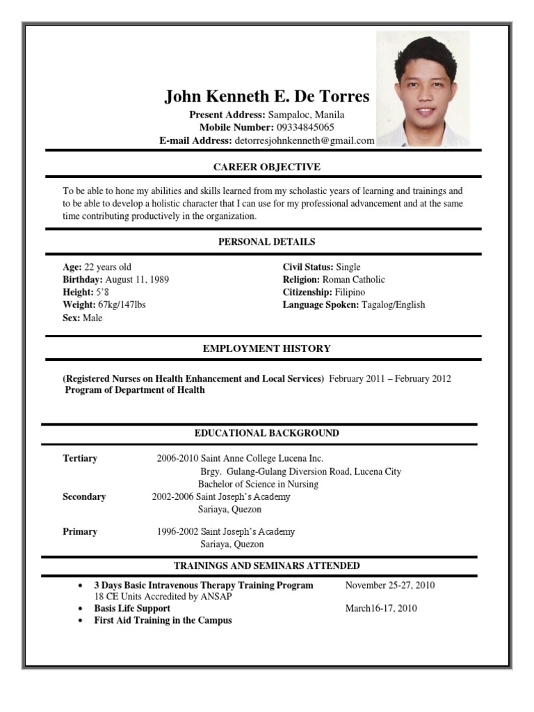 Cv Nurse Ph Kenneth Pdf Nursing Philippines