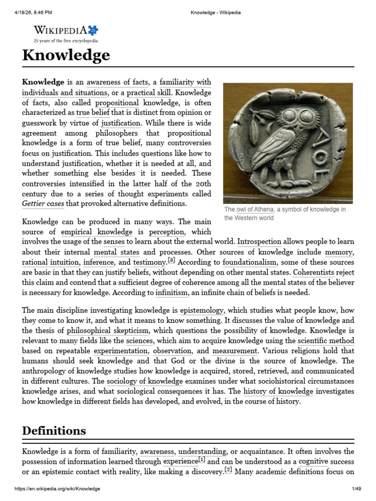 Knowledge - Wikipedia | PDF
