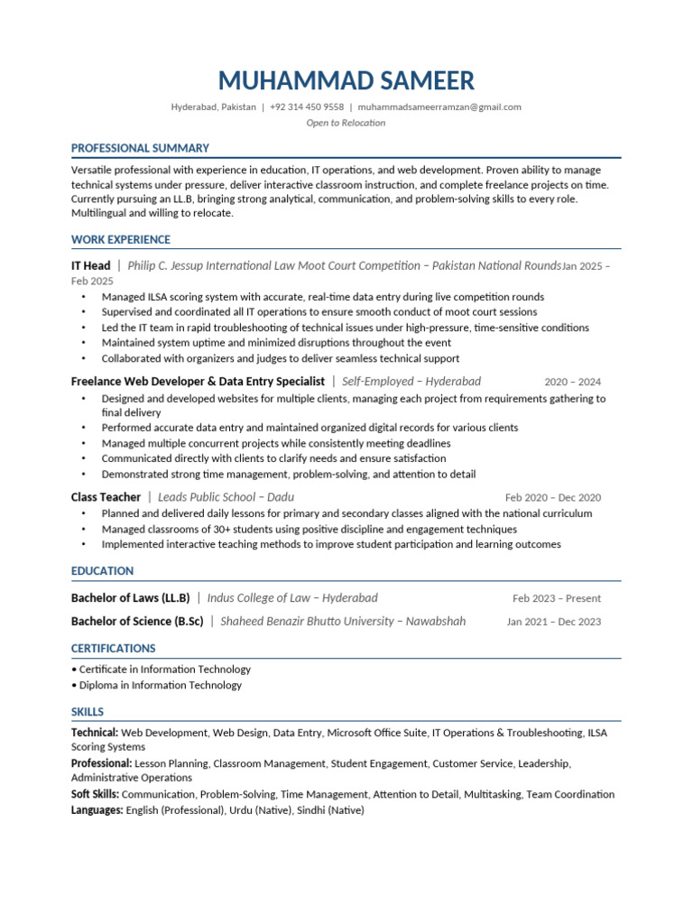Muhammad Sameer ATS Resume-1 | PDF