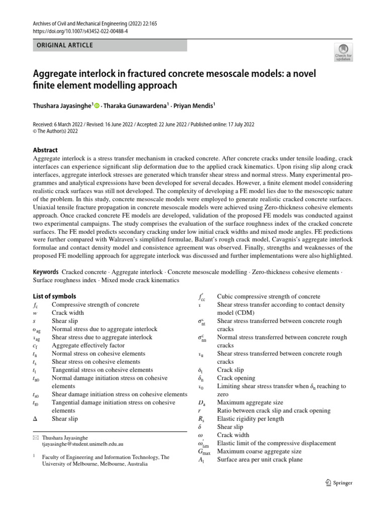 Aggregate Interlock in Fractured Concrete Mesoscal | PDF | Fracture ...