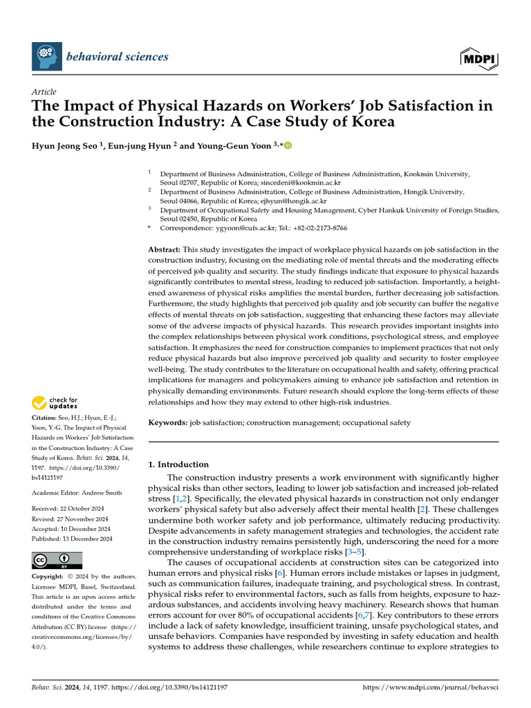 behavsci-14-01197 | PDF | Occupational Stress | Job Satisfaction
