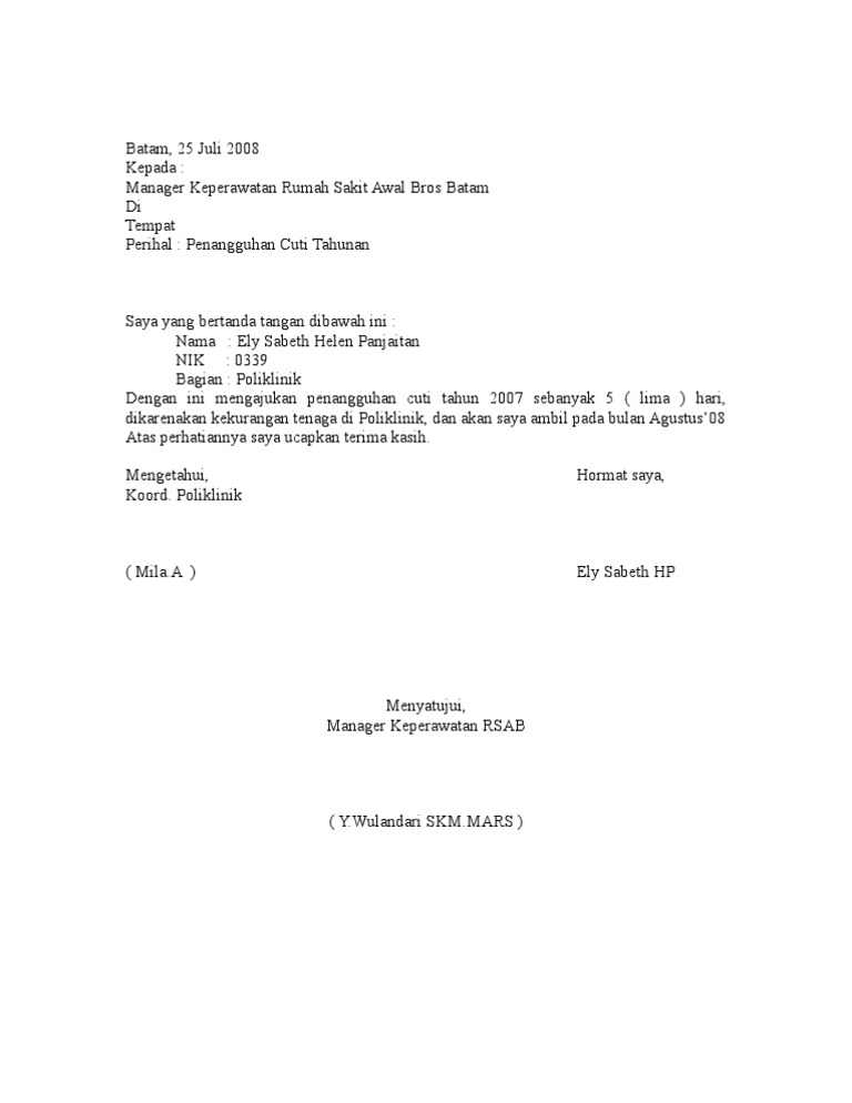 Contoh Surat Penangguhan Cuti Tahunan Pns  Download Contoh Surat