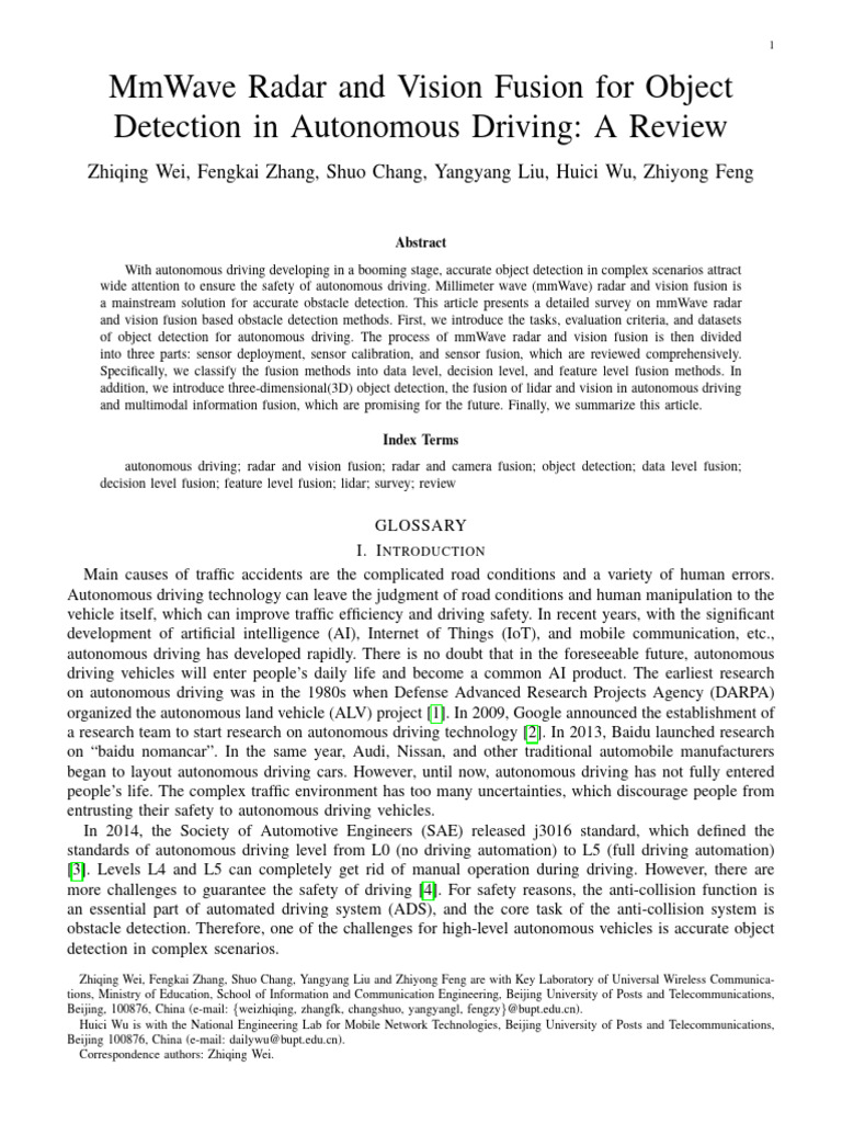 2021 Wei MmWave Radar Vision Fusion Object Detection Autonomous Driving ...