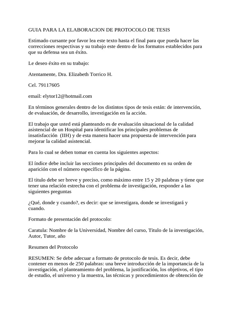 GUIA PARA LA ELABORACION DE PROTOCOLO DE TESIS - Ely | PDF
